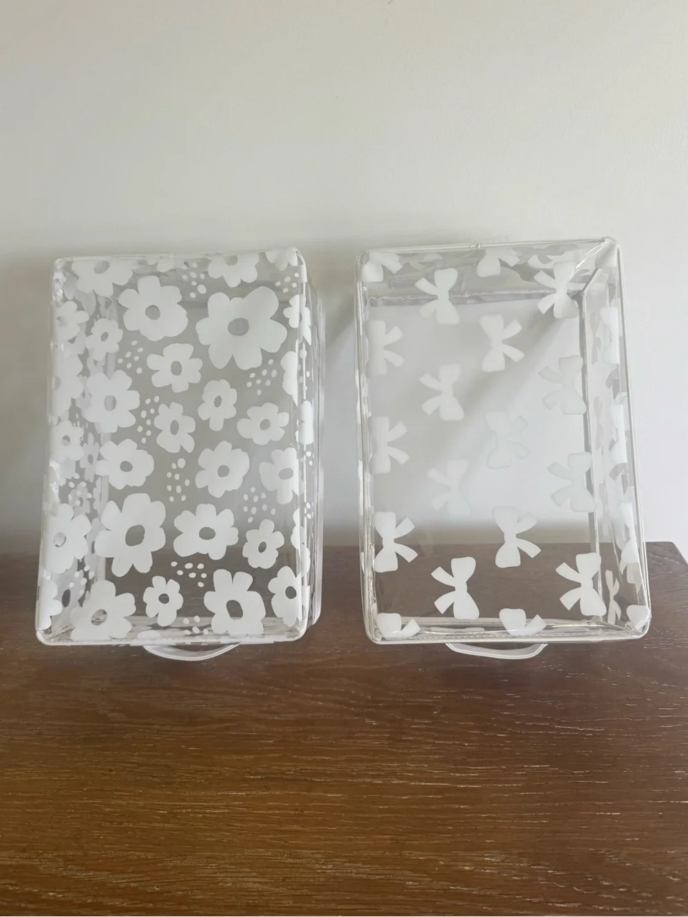 TAYLOR MADISON WH/BOWS & WHITE FLORAL RECTANGLE VINYL BATH STORAGE CONTAINERS